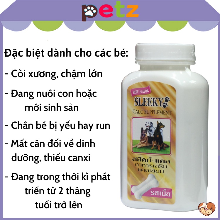 Viên canxi Sleeky bổ sung vitamin, khoáng cho chó mèo PETZ bổ sung vitamin và khoáng cho thú cưng dạng hộp và 10 viên lẻ