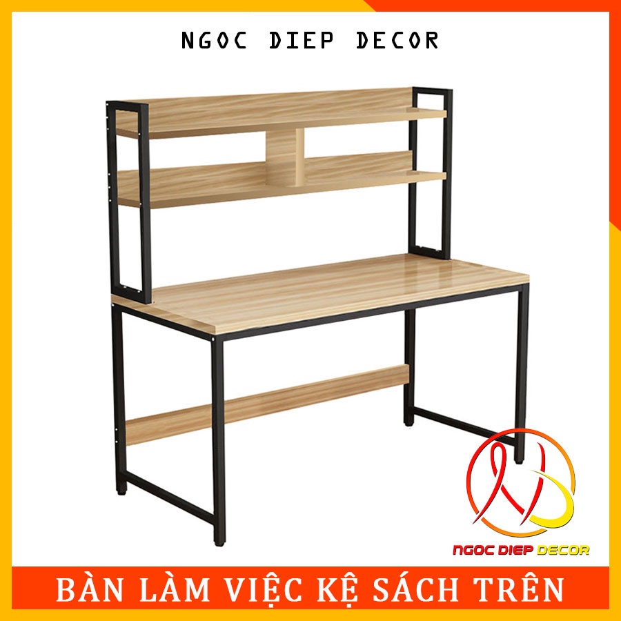 Bàn làm việc khung sắt kèm giá sách, mặt bàn dày 17li khung sắt ...