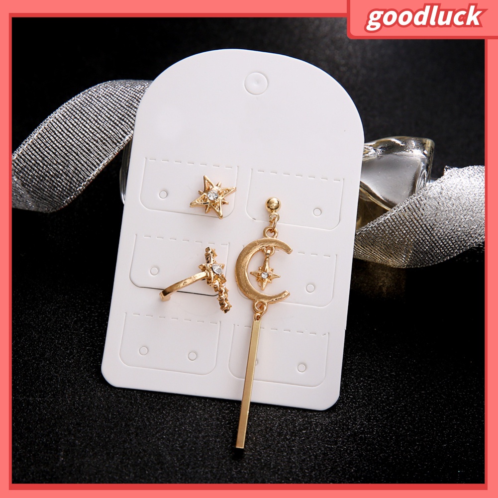 Set 3 Khuyên Tai Xỏ Hình Mặt Trăng / Ngôi Sao Đính Đá Thời Trang Cho Phụ Nữ