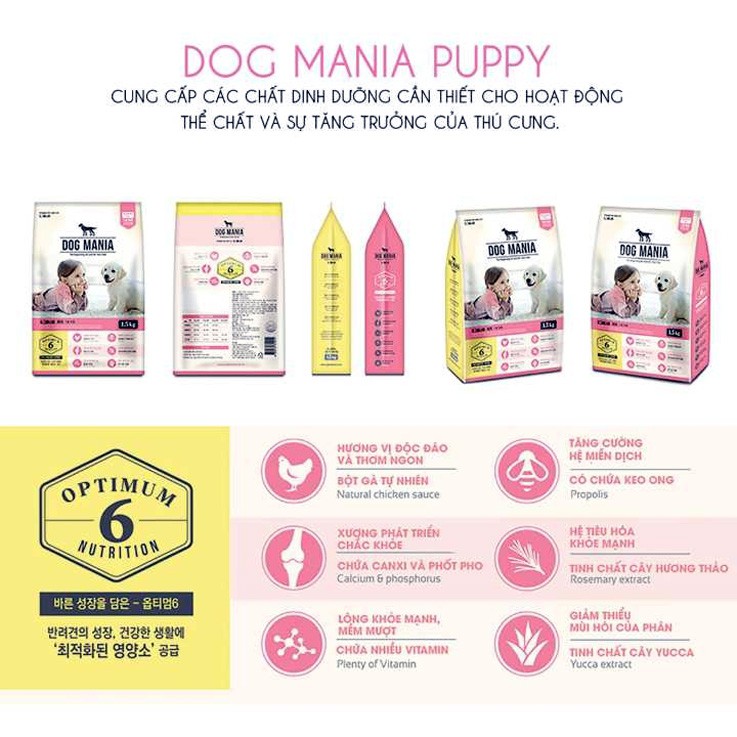Thức ăn/ Hạt khô [Hàn Quốc] Dog Mania gói 1.5kg dành cho chó con dưới 12 tháng tuổi