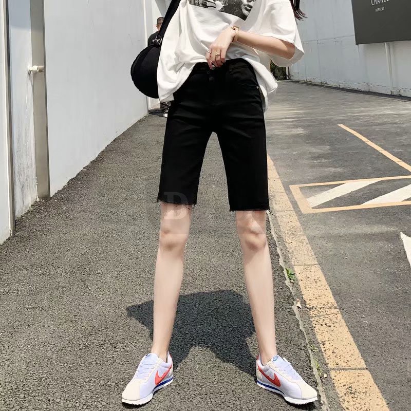 Quần Short Denim Lưng Cao Dáng Ôm Mỏng Thời Trang Hàn Quốc Cá Tính Cho Nữ