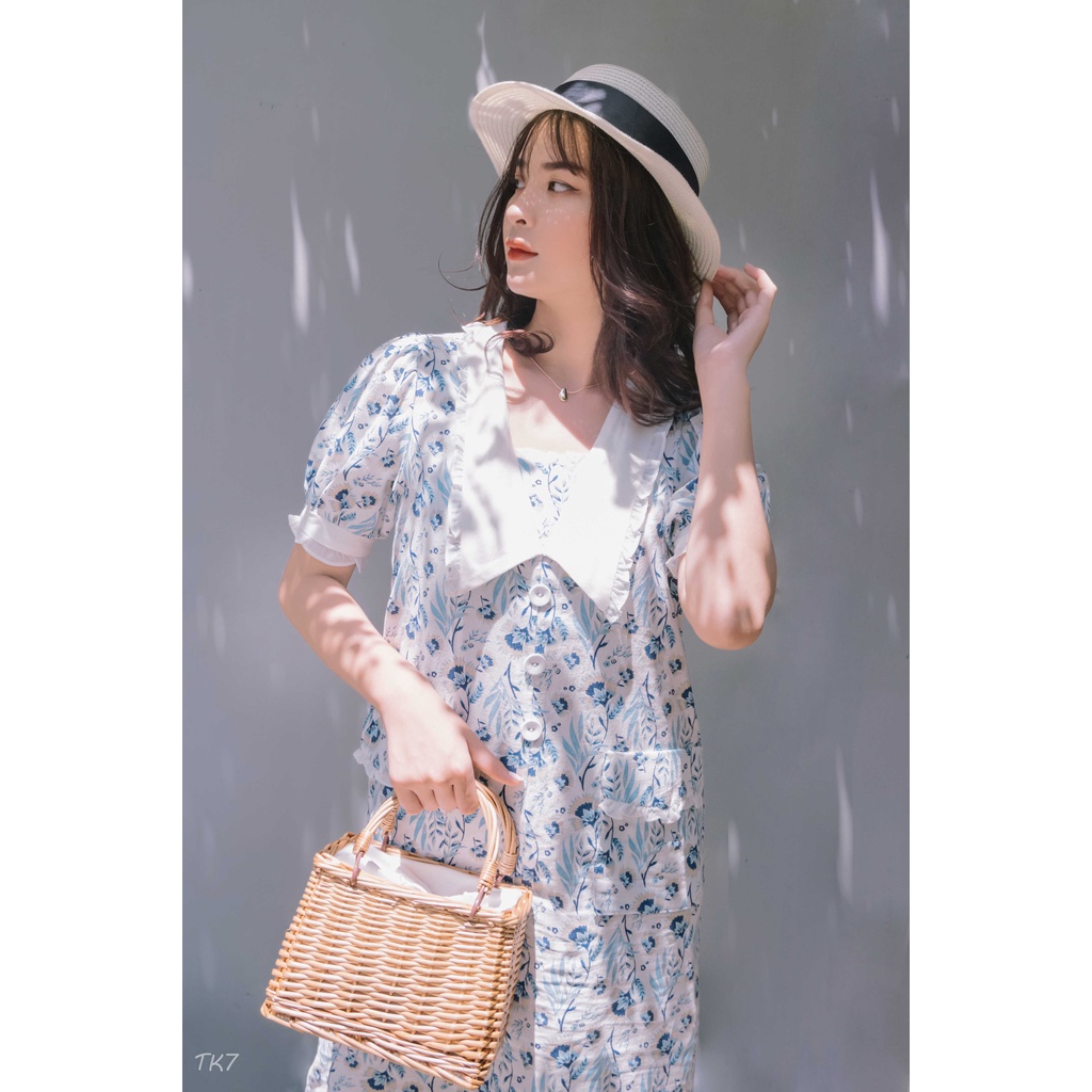 Đầm linen suông cổ lá sen viền ren, đầm có túi áo thân váy hàng thiết kế cao cấp V Fashion B11 (TK7)