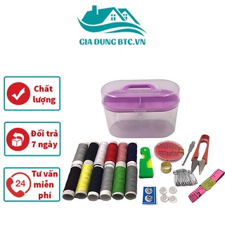 Hộp kim chỉ đa năng nhiều màu, nhiều loại chỉ - Kèm dây đo dài 1m2, gồm kéo cắt chỉ, hộp kim 30 kim, kim băng