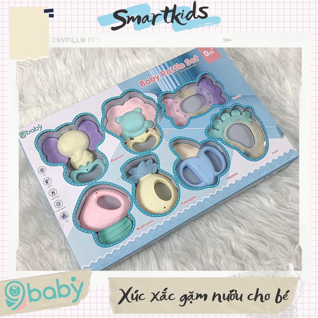 (Flash Sale)  Set 7 món đồ chơi xúc xắc gặm nướu 9Baby - Amina