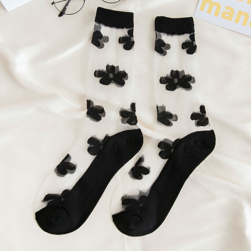 Vớ Cổ Vừa Thoáng Khí Bằng Lụa Mỏng Đính Hoa Pha Lê Thời Trang Mùa Hè WAFNHA D738 Cho Nữ