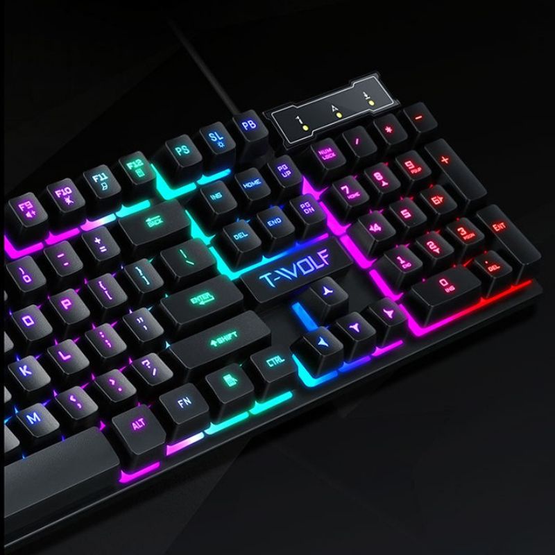 Bàn phím Gaming led, Keyboard T-WOLF TF20, phím T20, bàn phím giả cơ, combo phím chuột máy tính