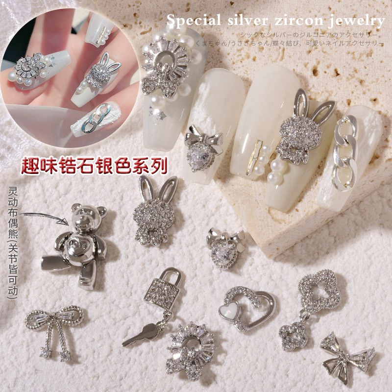 Charm nail cao cấp,charm kim loại tim,nơ,gấu,thỏ nail cao cấp