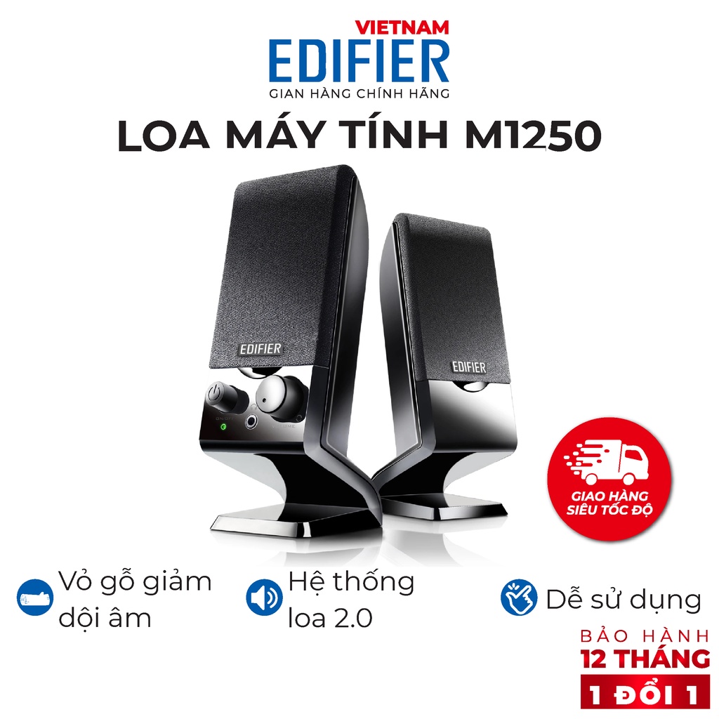 Loa vi tính EDIFIER M1250 - Loa 2.0 mini cổng nguồn USB - Thiết kể nhỏ gọn - Vỏ gỗ giảm dội âm Hàng phân phối chính hãng
