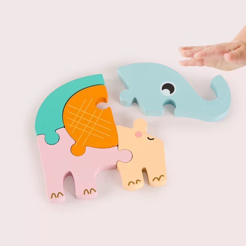 Bộ Tranh Ghép Hình Gỗ Nổi 3D Bằng Gỗ 11x11cm Hình Ngộ Nghĩnh Phát Triển Trí Tuệ Giáo Dục Sớm Cho Bé - BỐ KHỦNG LONG