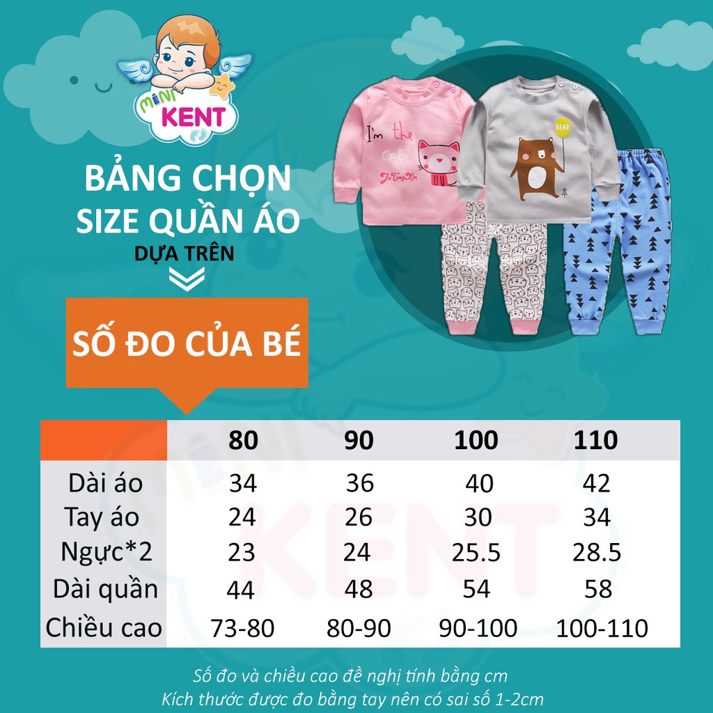 Bộ dài tay cotton thu đông bo cổ, bo tay cho bé trai/bé gái