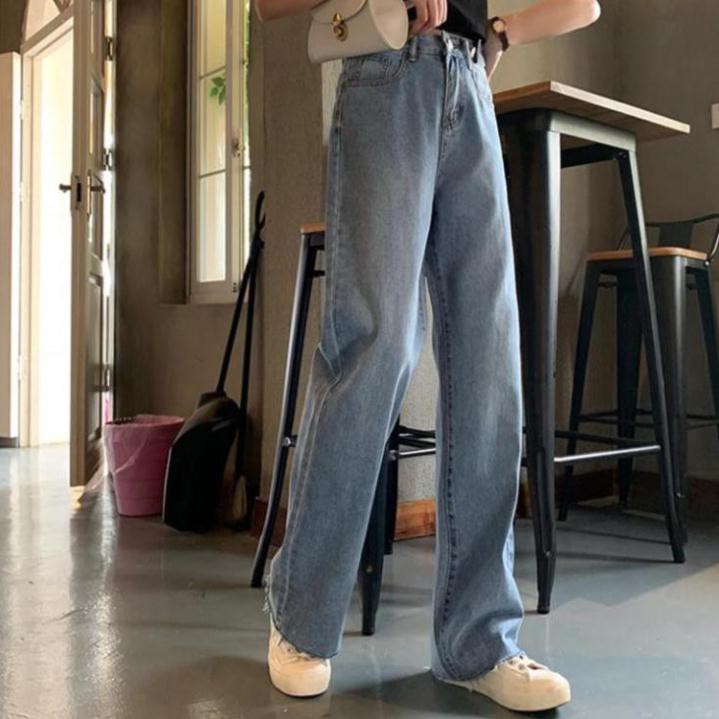 Quần Jean Nữ Lưng Cao Ống Rộng Quần Bò Dài Retro Dáng Suông Ulzzang Vintage Cạp Cao Hàn Quốc