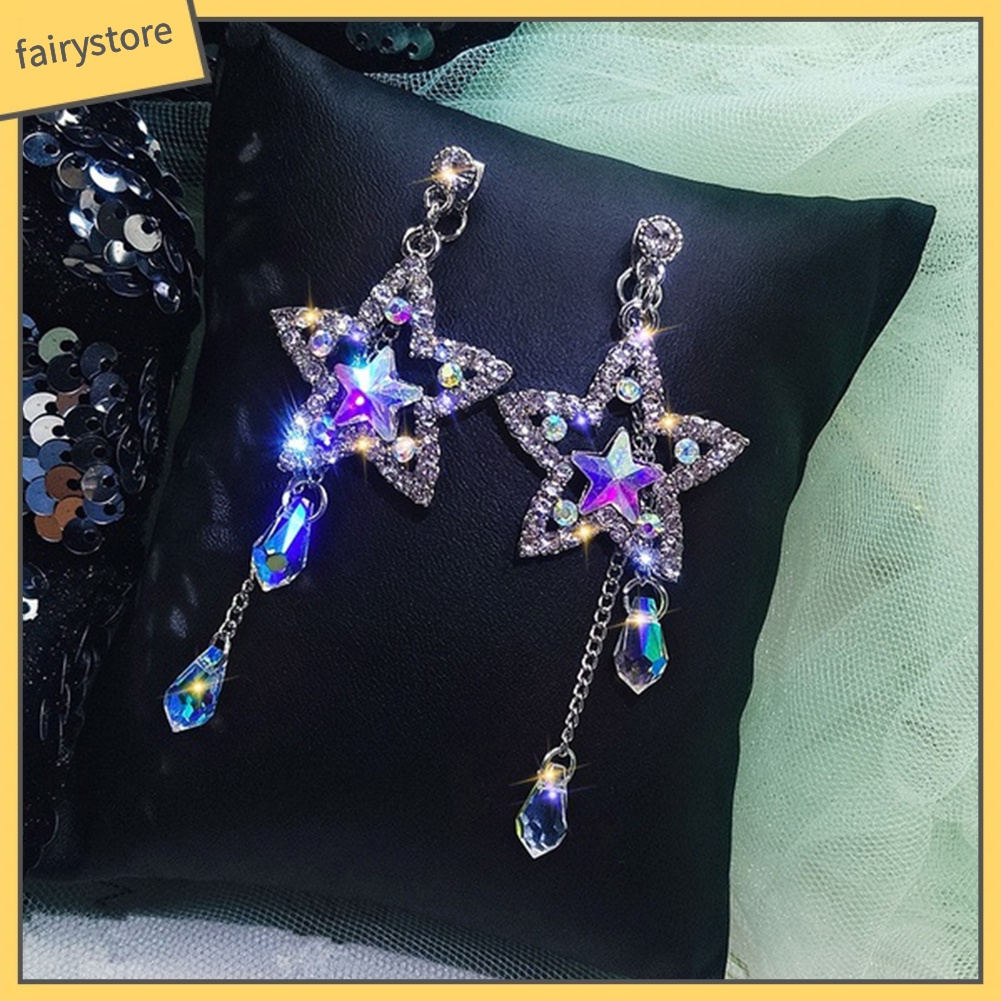 Bông Tai Dáng Dài Hình Ngôi Sao Đính Đá Lấp Lánh