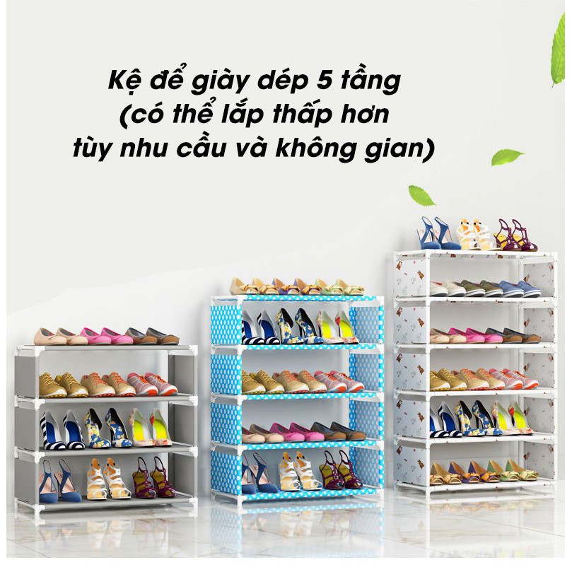 Kệ giày thông minh lắp ghép 5 tầng bằng vải đựng giầy dép đa năng lắp ráp khung inox sk295