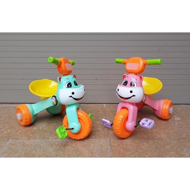 Xe đạp 3 bánh phát nhạc và đèn cho bé. Xe 3 bánh gập gọn hình chú hà mã dễ thương