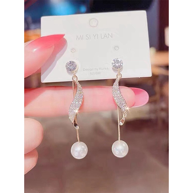 Fancyqube Bông Tai Dáng Dài Đính Ngọc Trai Nhân Tạo Thời Trang Hàn Quốc