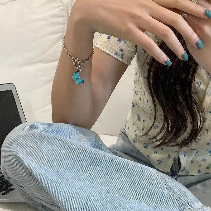 Vòng Tay Thép Titan Mặt Hình Bướm Phong Cách Retro Hàn Quốc