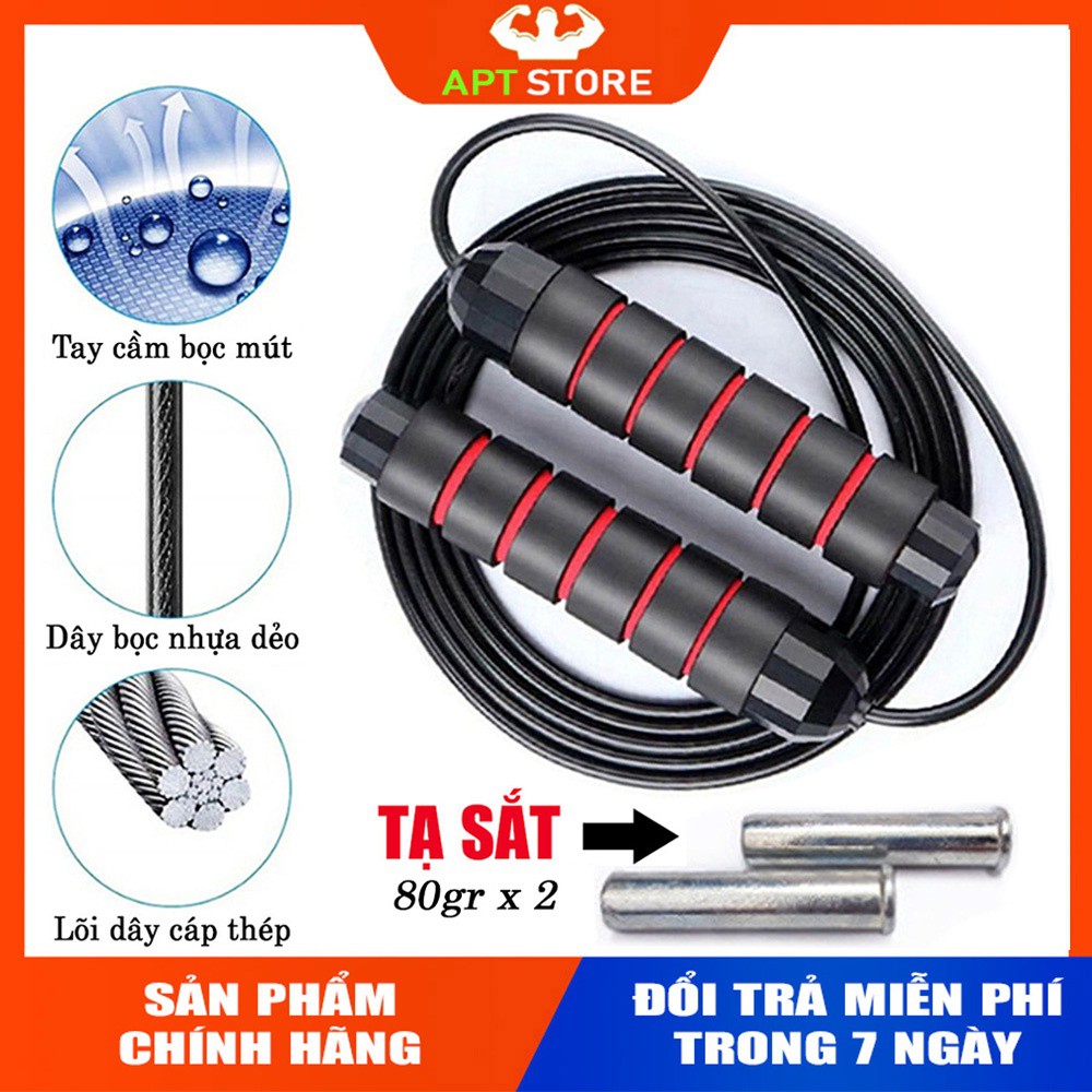 Dây Nhảy Thể Hình - Dây Tập Thể Hình Lõi Thép Kèm Tạ Sắt Cao Cấp tay cầm bọc bên ngoài 2 lớp Eva êm ái