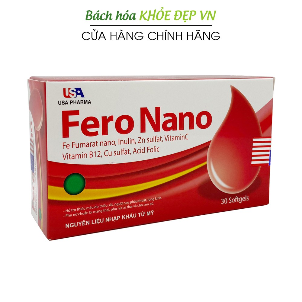 Viên uống bổ máu Fero Nano bổ sung Sắt, Acid Folic - Hộp 30 viên