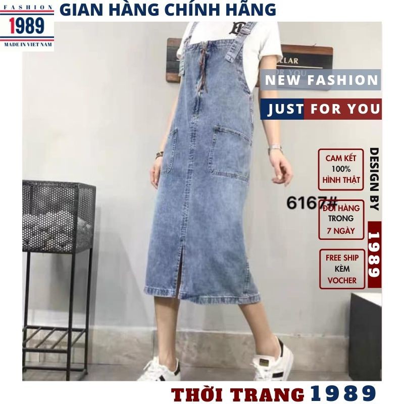 (QUÀ TẶNG LÀ NƯỚC XẢ VẢI)Yếm Váy Jeans Nữ 🌺Chất Bò Phối 2 Túi Trước Kèm Dây Kéo Mang Phong Cách Hàn Quốc 2021 ,TIỆM 1989
