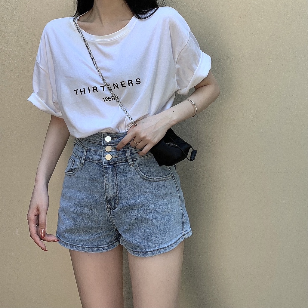 Áo Thun Tay Ngắn Dáng Rộng In Chữ Thời Trang Hàn Quốc