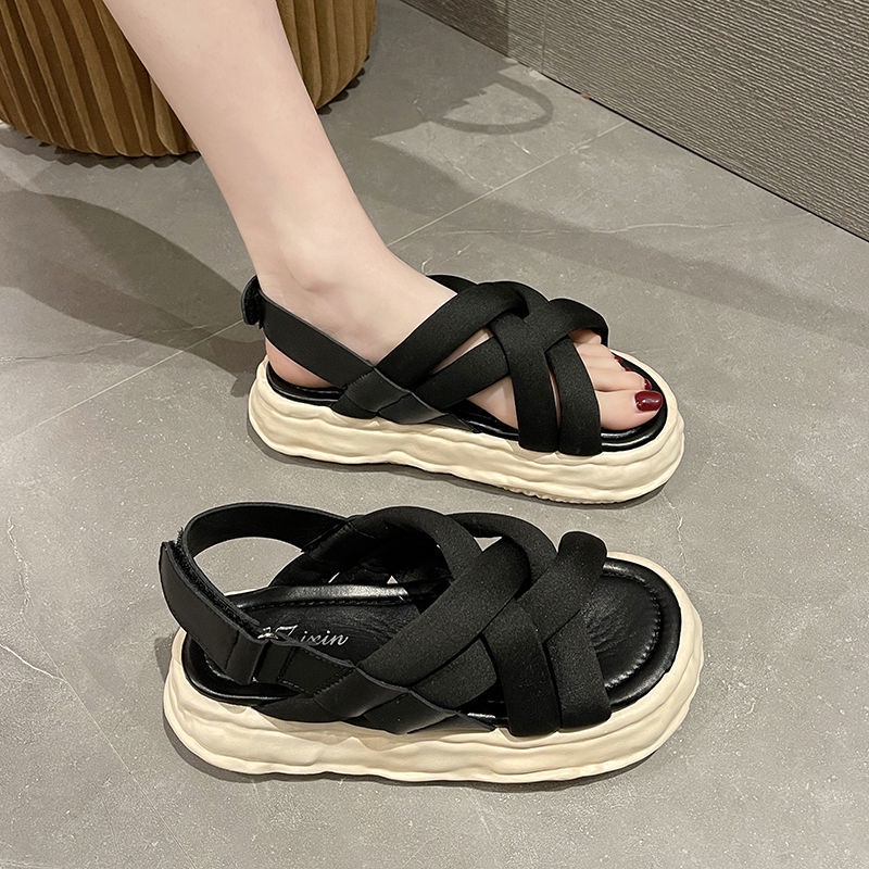 Bán Chạy Mùa Hè ~ Giày Sandal Đế Xuồng Dày Quai Dán Phẳng Phong Cách Niche Mùa Hè Cho Nữ