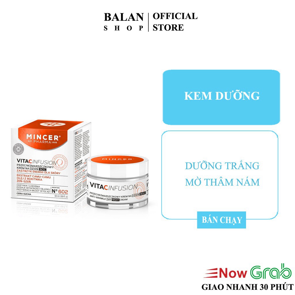 Kem Dưỡng Trắng Da Mincer 602 Giúp Giảm Thâm Nám, Mờ Tàn Nhang 50 Ml