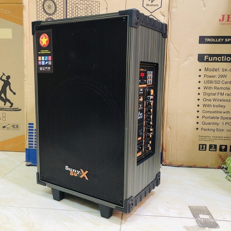 Loa kéo karaoke di động SunyBox S12 Bass 30 công suất đỉnh mẫu loa mới nhất tặng kèm 2 mic không dây bảo hành 12 tháng