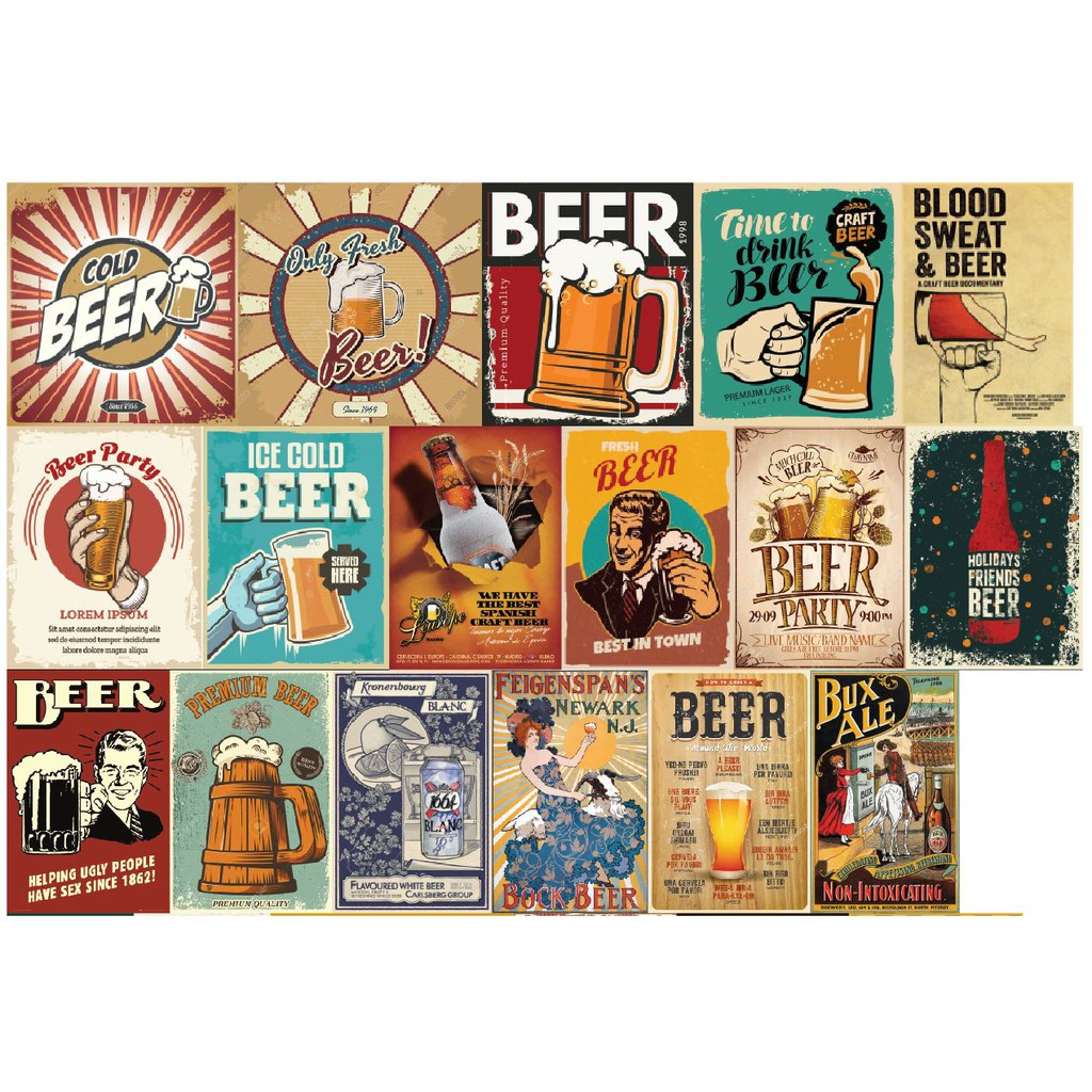 [Hơn 100 mẫu] Hình dán quán Bia Vintage trang trí tường, phòng làm việc...