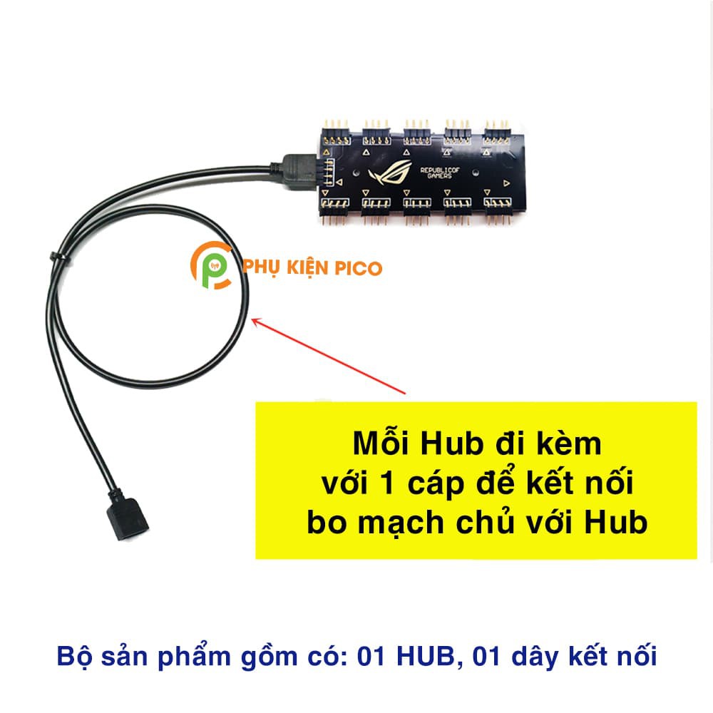 Hub chia RGB 12V - Bộ chia led quạt RGB 12V 4pin 10 cổng hỗ trợ Mainboard Gigabyte, Asus, MSI, Asrock