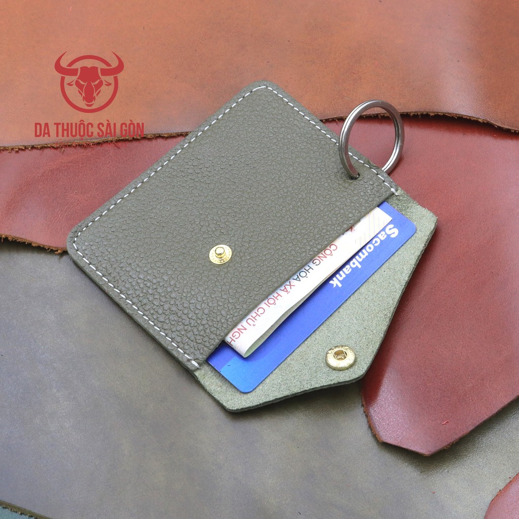 Ví đựng tiền nữ mini bằng da bò màu xanh rêu - Bảo hành 5 năm - Thương hiệu uy tín Longdo Leather - MK01