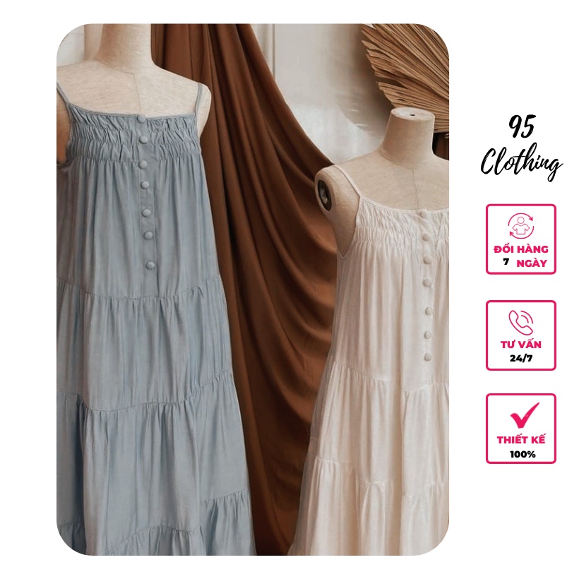[Hàng Thiết Kế] Đầm maxi 2 dây tầng nút bọc | BigBuy360 - bigbuy360.vn