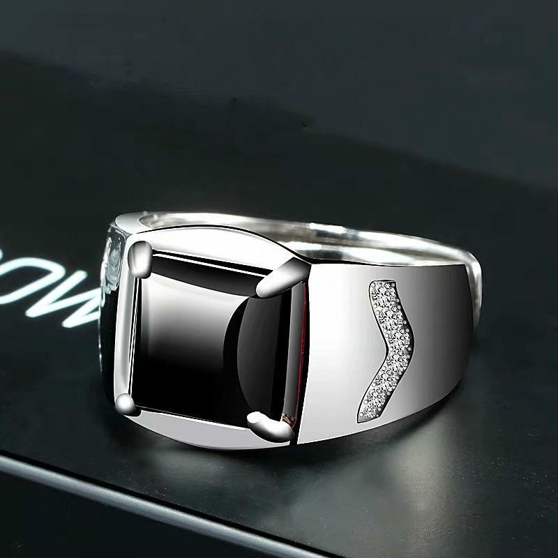 Nhẫn Nam Đính Đá Onyx Màu Đen Phong Cách Cổ Điển