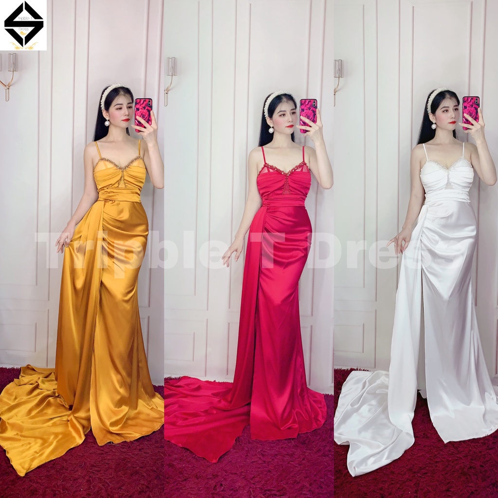 Đầm maxi dạ hội xẻ đùi kết đá cườm ngực sang trọng TRIPBLE T DRESS - size M/L -MS16Y