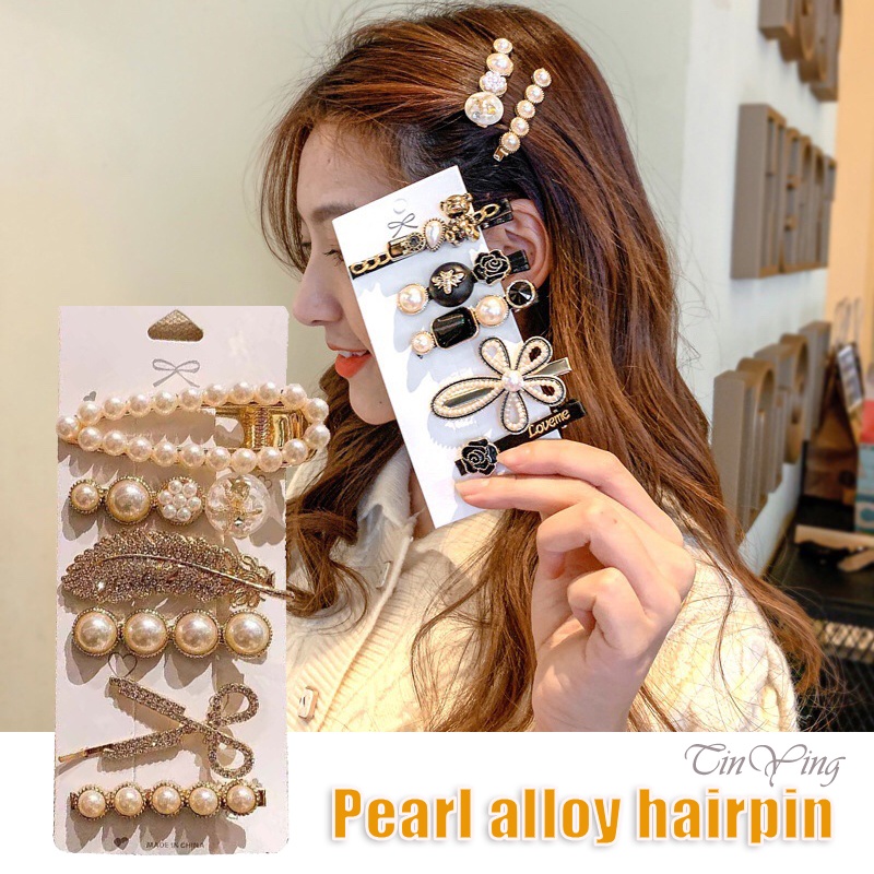 GETNOIVAS Set 6/5 kẹp tóc đính hạt kim loại lấp lánh phong cách cổ điển cho nữ