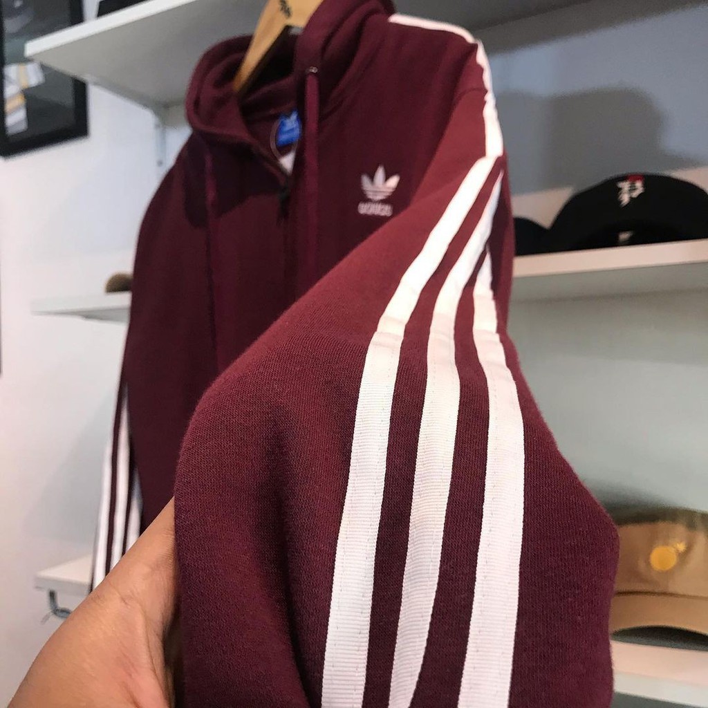 Áo Khoác Hoodie Adidas 3 Sọc Phối Khóa Kéo Thời Trang Năng Động