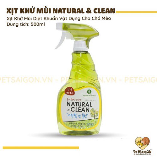 XỊT NATURAL & CLEAN KHỬ MÙI DIỆT KHUẨN VẬT DỤNG CHO CHÓ MÈO BÌNH 500ML