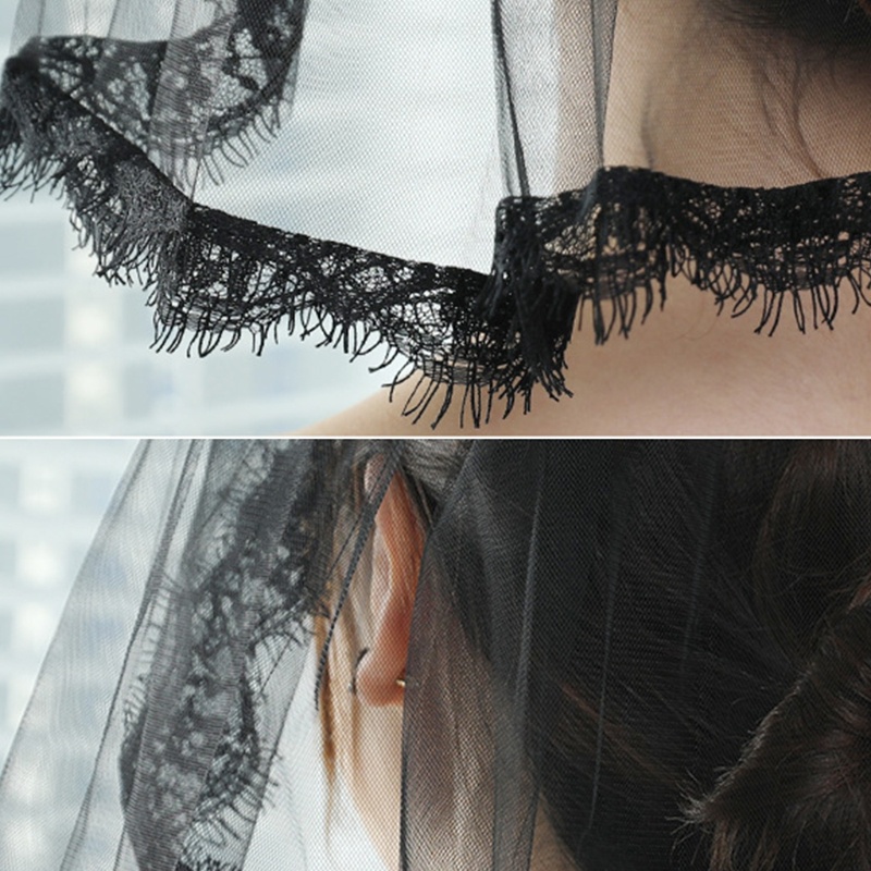 Mạng Che Mặt Vải Tuyn Màu Đen Kèm Lược 1 Tầng Cho Cô Dâu