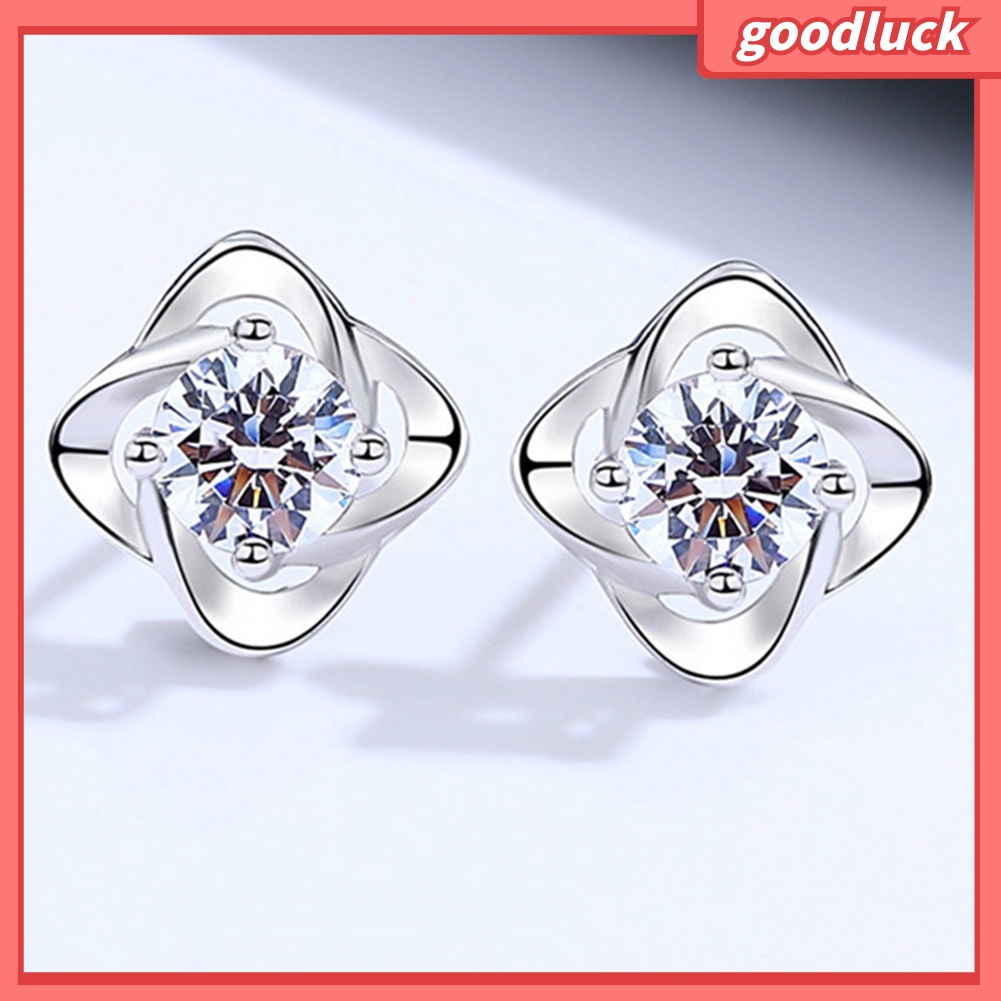 Bông Tai Hình Cỏ 4 Lá Đính Đá Cho Nữ