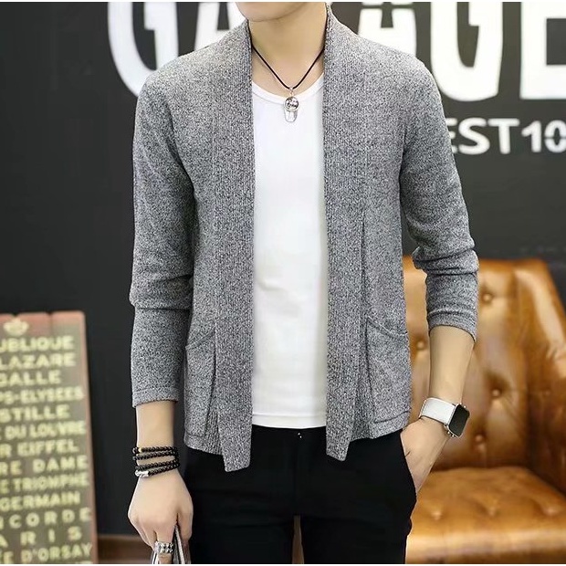 Áo Khoác Cardigan Dệt Kim Màu Trơn Dáng Ôm Thời Trang Cho Nam Giới