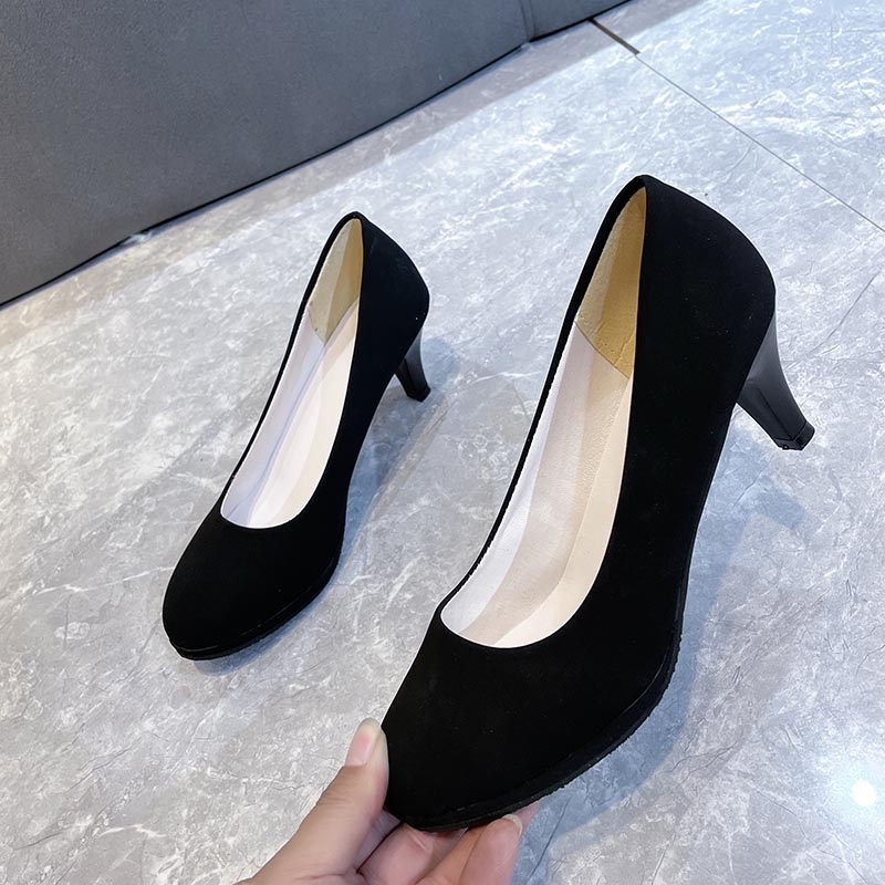 Giày Cao Gót Mũi Nhọn Chống Thấm Nước Màu Đen Thời Trang Công Sở Cho Nữ