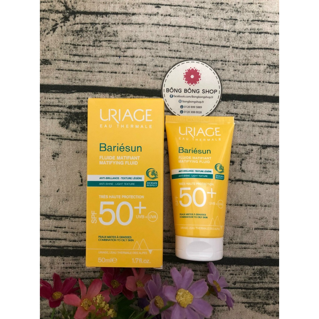 Kem chống nắng Uriage dành cho da dầu, hỗn hợp Bariésun Fluide Matifiant SPF50+