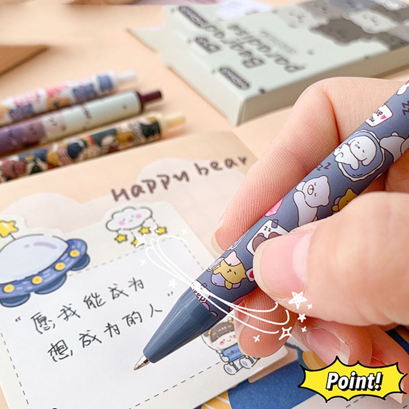 Set 6 Bút Mực Gel Ngòi 0.5mm Hình Gấu Dễ Thương
