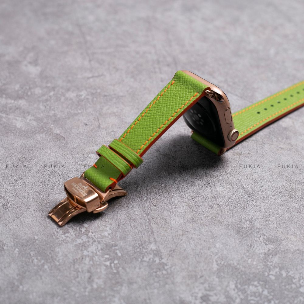 Dây da thủ công Epsom Xanh Cốm Mix Chỉ Cam dành cho Apple Watch đồng hồ thông minh Series 1/2/3/4/5/6/7/SE DDTC247