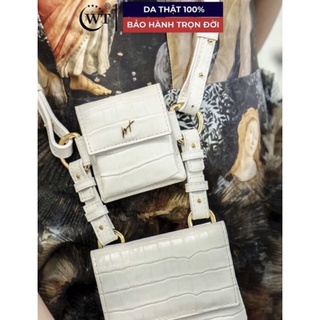 Túi xách nữ da bò cao cấp có quai đeo màu trắng wt leather the doubleb