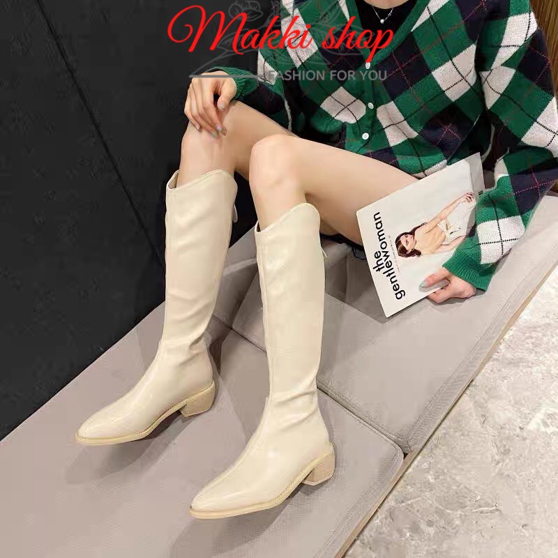 Boot đùi cổ V đế thấp, Bốt đùi khóa sau siêu xinh, dễ phối đồ, phù hợp với mọi chiều cao MAKKI SHOP TD444 | BigBuy360 - bigbuy360.vn