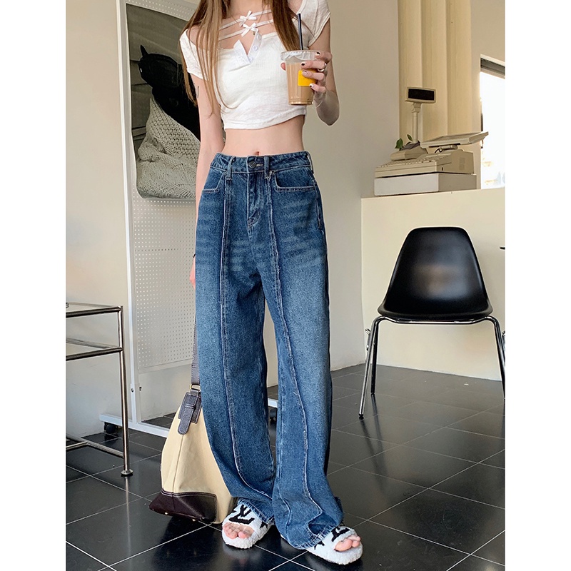 Quần denim dài ống rộng thời trang cho nữ