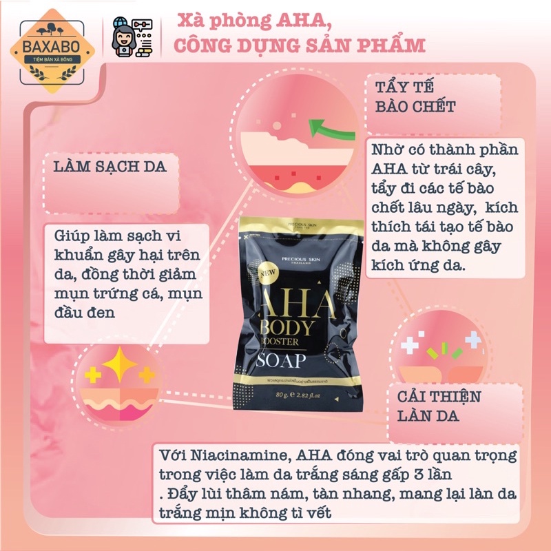 XÀ PHÒNG TẮM TRẮNG DA AHA BODY BOOSTER THÁI LAN 80GR - NỘI ĐỊA THÁI LAN - TẶNG KÈM TÚI TẠO BỌT XÀ PHÒNG 2 LỚP CAO CẤP