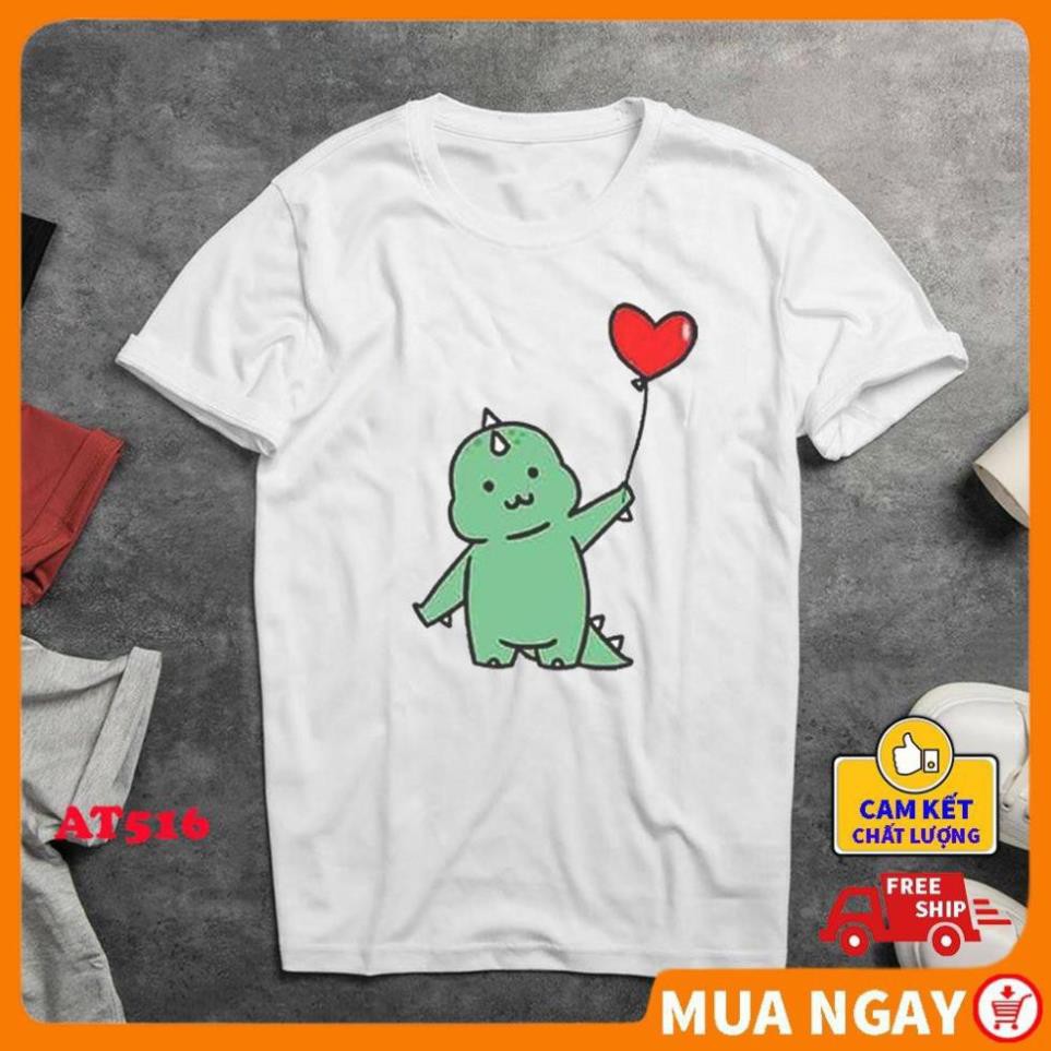 Áo đôi áo cặp vải thun dày dặn thoáng khí thấm hút mồ hôi in hình Khủng Long Con đáng yêu OTE