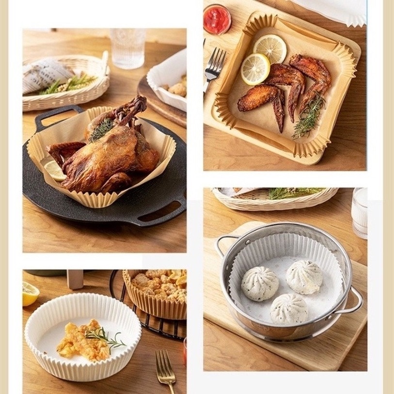 Set 50 Miếng Giấy Lót Nồi Chiên Hình Khuôn Bánh - Giấy lót nồi chiên không dầu miếng lót Giảm Thiểu Tối Đa Dầu Mỡ Bám Vào Nồi Chiên