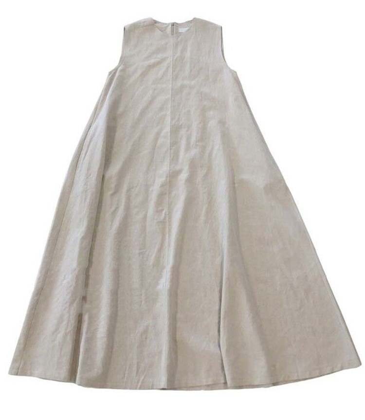 Đầm maxi sát nách cổ tròn màu trơn phong cách đơn giản 36717